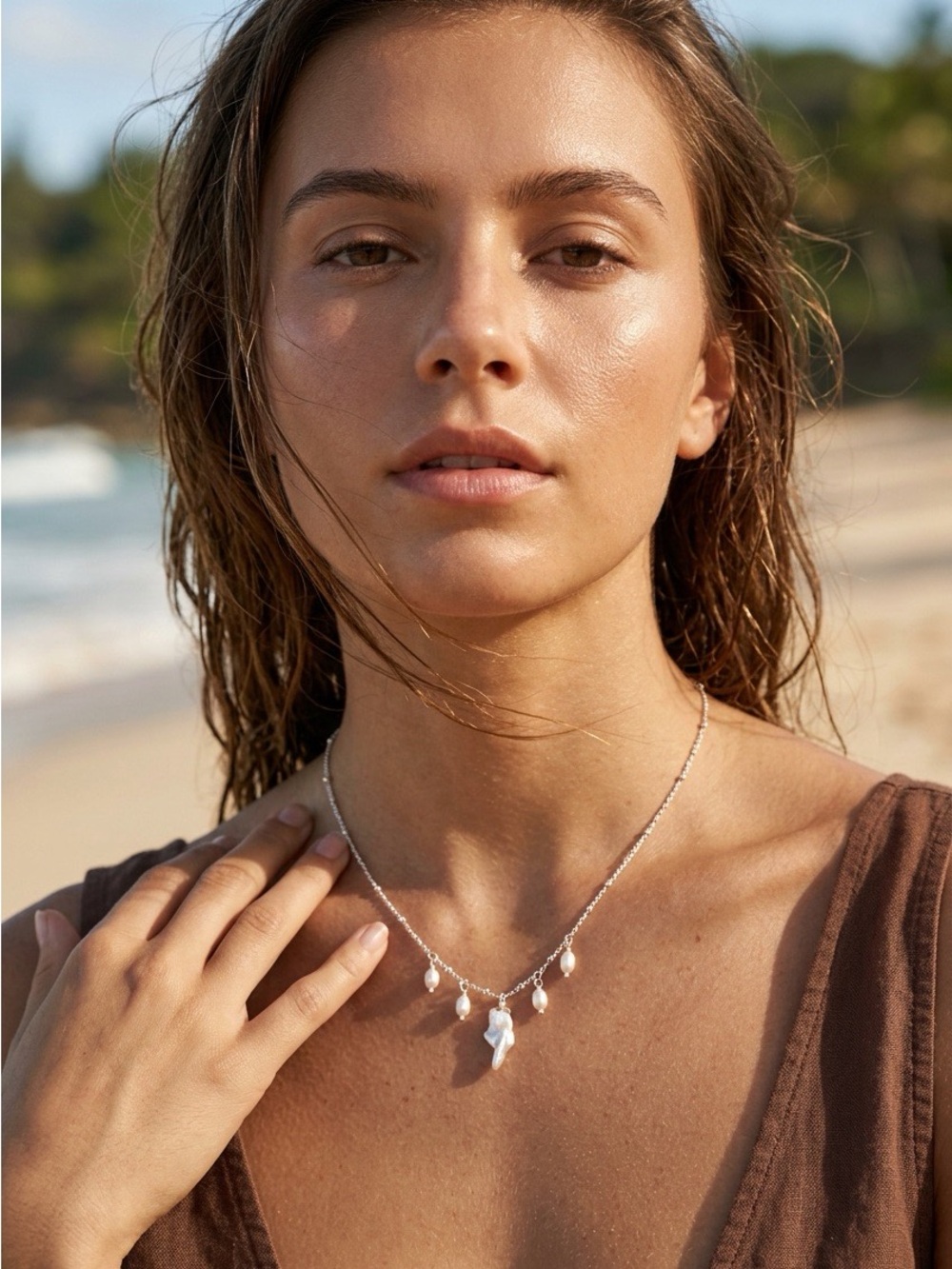Classic Silver Pearl Charm Necklace - Women Jewelry